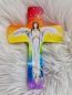 Preview: Holzkreuz * Regenbogen-Engel * bemalt * 15,5 x 10 cm